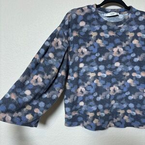 MANGO Basics Blue Floral Sweater Blouse Size S